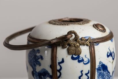 null INDOCHINA, HUE.

Porcelain water pipe decorated in blue underglaze with three...