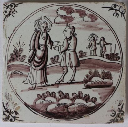 null DELFT.

Six earthenware tiles decorated in manganese cameo with characters,...