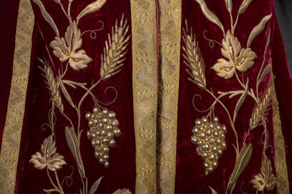 null Two copes or elements of cope with embroidered decoration of vine branches and...