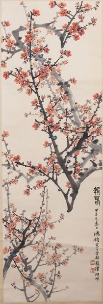 CHINE. 
Cerisier en fleurs. 
Peinture sur...