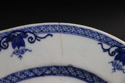 null CHINA.

Oval porcelain dish with floral decoration in blue monochrome.

XVIIIth...