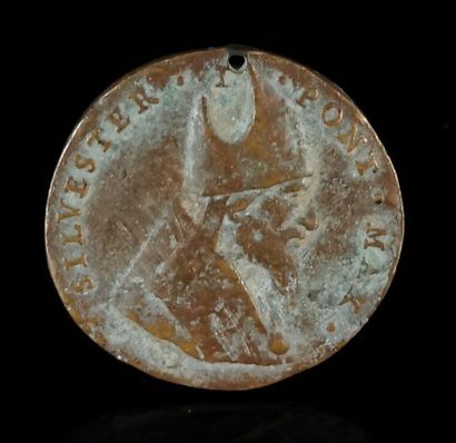 Antique bronze medal featuring Pope Sylvester...