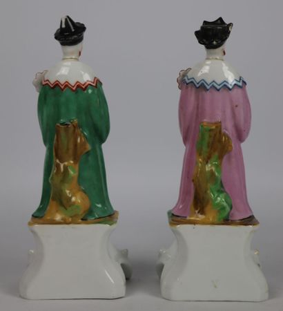 null PARIS.

Pair of polychrome and gold porcelain bouquet holders showing a Chinese...