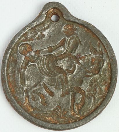 null Bas-relief in cast iron representing a scene of triolism involving a nun, a...