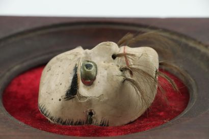 null JAPAN.

Two reductions of Noh mask in lacquered paper mache and hair.

Meiji...