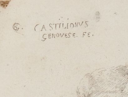  Giovanni Benedetto CASTIGLIONE (1609-1664), d'après. 
Autoportrait et hommes au...