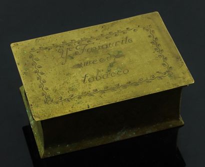 null Amusing brass tobacco box, the lid engraved with the inscription "Ye favourite...