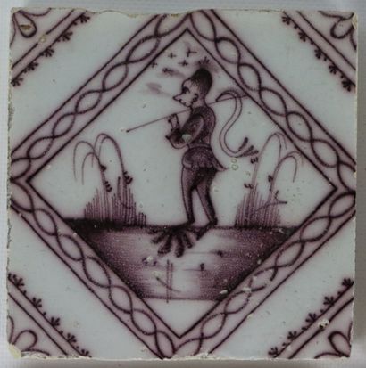 null DELFT.

Six earthenware tiles decorated in manganese cameo with characters,...