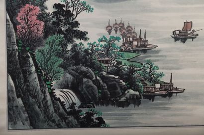 null CHINA.

Lake landscape with junks.

Painting on paper, mounted in kakemono,...