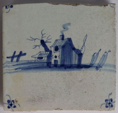 null DELFT.

Cinq carreaux en faïence à décor en camaïeu bleu de maisons et bateau

XVIIIème...