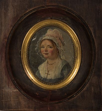 null Ecole française du début du XIXème siècle.

Portrait de femme au fichu.

Miniature...