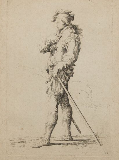 null Salvator ROSA (1615-1673), d'après.

Un soldat.

Gravure en noir.

H_14 cm L_9,3...