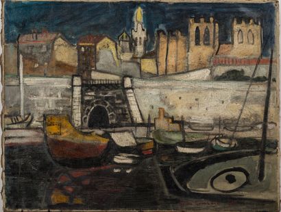 null Jean LOMBARD (1895-1983).

Marseille, le bassin de carénage, 

Huile sur toile,...