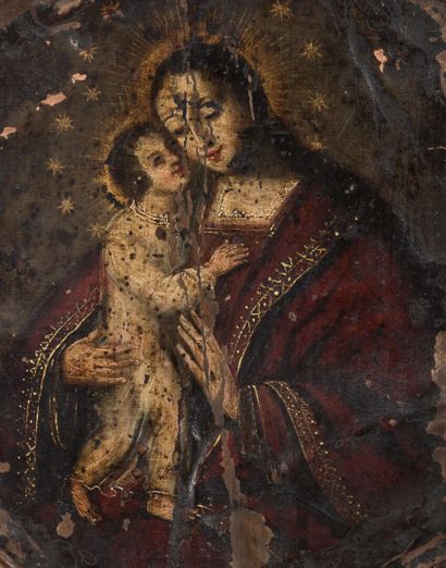 null Ecole espagnole du XVIIème siècle.

Vierge à l'enfant.

Huile sur cuivre.

H_21...