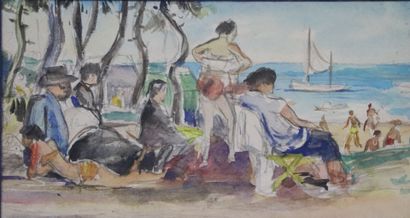 null French school of the XXth century.

Day at the beach.

Pencil and watercolor.

H_11.5...