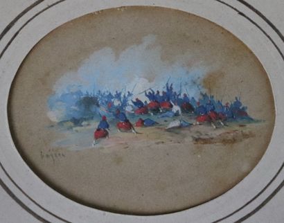 null Eugène BAZIN (1799-1866).

Scène de bataille avec des zouaves.

Gouache miniature,...