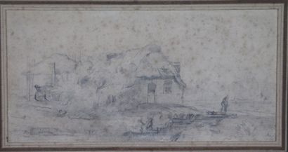 null Ecole française du XIXème siècle.

Paysage à la chaumière.

Dessin au crayon.

H_10.5...