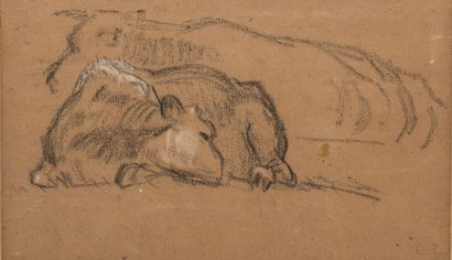 null Thomas COUTURE (1815-1879), attributed to.

Study of cows.

Charcoal and chalk...