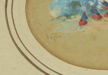 null Eugène BAZIN (1799-1866).

Scène de bataille avec des zouaves.

Gouache miniature,...