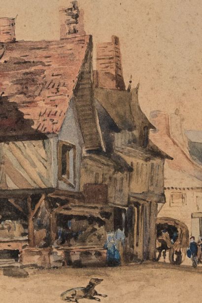 null French school of the XIXth century.

The outskirts of the market.

Watercolor...