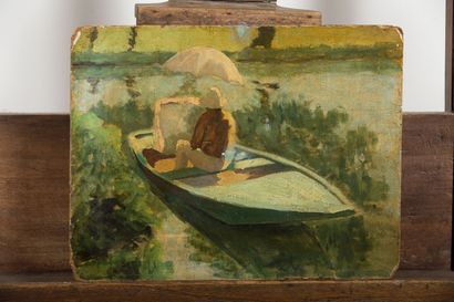 null Ecole française du début du XXème siècle.

Peintre sur une barque.

Huile sur...
