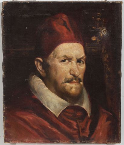 null Diego VELASQUEZ (1599-1660), d'après.

Portrait du Pape Innocent X.

H_46 cm...