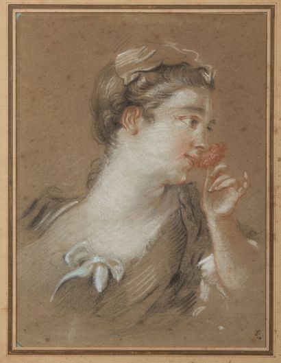 null French school of the XVIIIth century.

Woman with a rose.

Charcoal, chalk and...