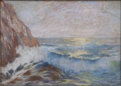 null French school of the beginning of the XXth century.

Brittany, the waves.

Pastel...