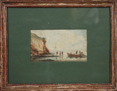 null French or Italian school of the 19th century.

Fishermen with rod and net.

Watercolor.

H_10...