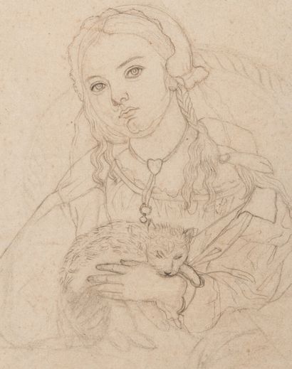 null French school of the XXth century.

Young woman with a cat.

Pencil drawing.

H_30...
