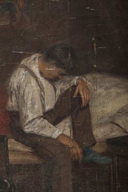 null Lajos OSKO (1865-1922), peintre hongrois.

Homme retirant ses chaussures.

Huile...