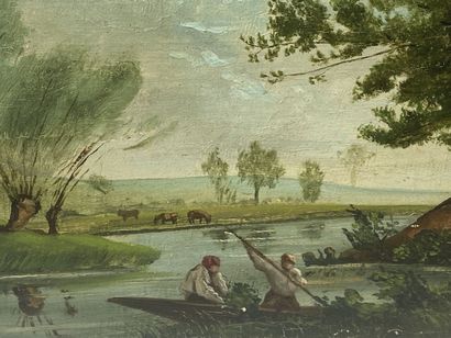 null Gustave LEROY (XIXème-XXème siècle).

Paysage lacustre.

Huile sur panneau,...