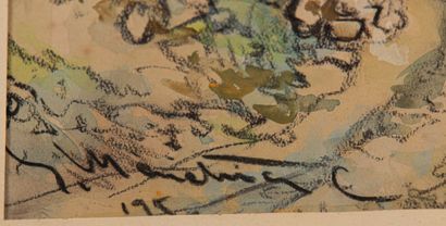 null Eric MENETRIER (actif au XXème siècle). 

Paysage de montagne, 

Crayon et aquarelle...