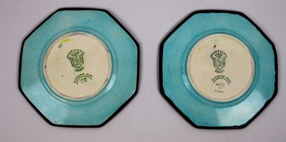 null LONGWY.

Earthenware set with polychrome enamel decoration including: two bread...