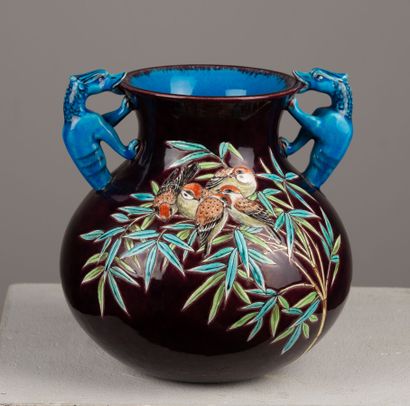 null LONGWY, Eugene COLLINOT (1824-1889)

Baluster vase with two handles representing...