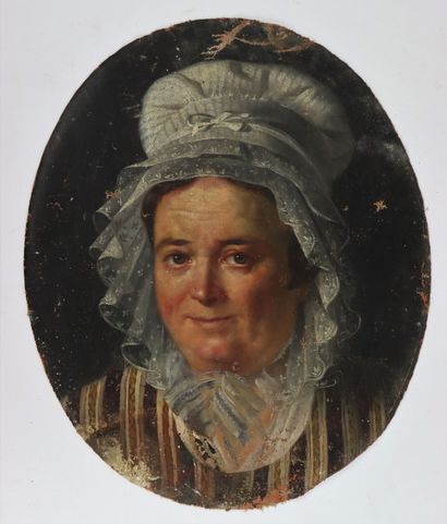 null Ecole française du XIXème siècle. 

Portrait de femme au bonnet. 

Huile sur...