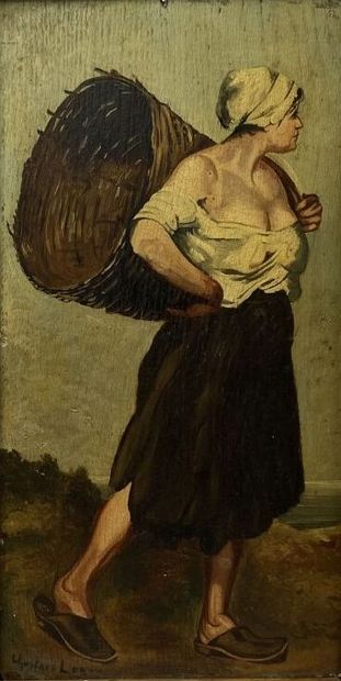 null Gustave LEROY (XIXème-XXème siècle).

Femme au panier d'osier.

Huile sur panneau,...