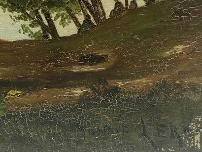 null Gustave LEROY (XIXème-XXème siècle).

Paysage lacustre.

Huile sur panneau,...