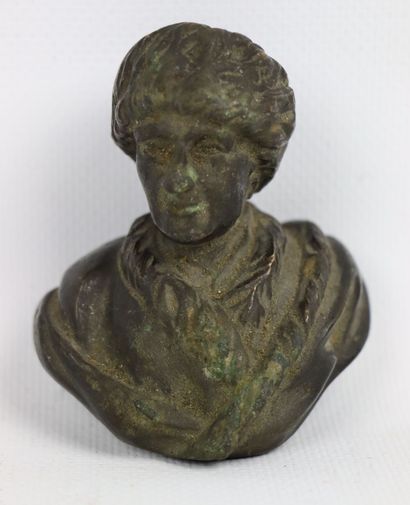 null Buste de Voltaire en bronze à patine brun vert.

Fin du XVIIIème siècle.

H_7.5...