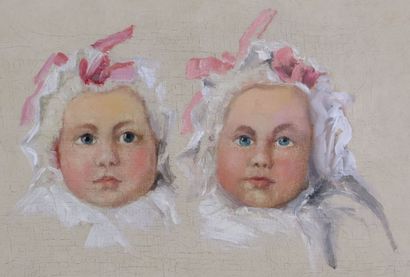 null Jean BENNER (1836-1906). 

Paul et Alice Steiner à cinq mois. 

Huile sur toile,...