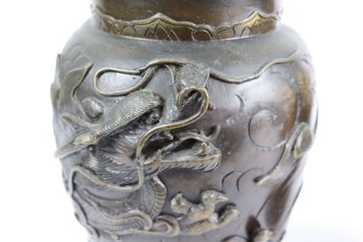 null JAPON, période Meiji (1868-1912).

Paire de vases balustres en bronze à patine...