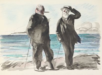 null René-Georges Hermann, known as HERMANN-PAUL (1864-1940). 

Two men by the sea.

Ink...