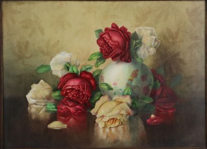 null H. DE LAQUIS (XIXème-XXème siècle).

Roses au vase chinois.

Aquarelle, signée...