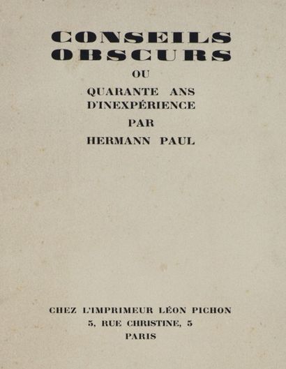 null René-Georges Hermann, dit HERMANN-PAUL (1864-1940). 

Conseils obscurs, ou Quarante...