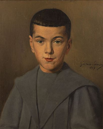 null Gustave SAMSON (?-1929). 

Portrait de jeune homme. 

Huile sur toile, signée...