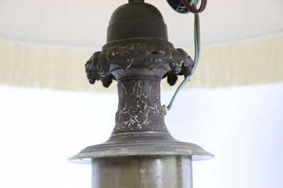 null JAPON, vers 1900.

Lampe en grès de Satsuma à décor polychrome et or de personnages...