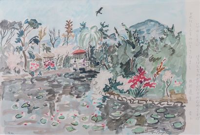 null Yves BRAYER (1907-1990). 

Paysage asiatique. 

Lithographie en couleurs, signée...