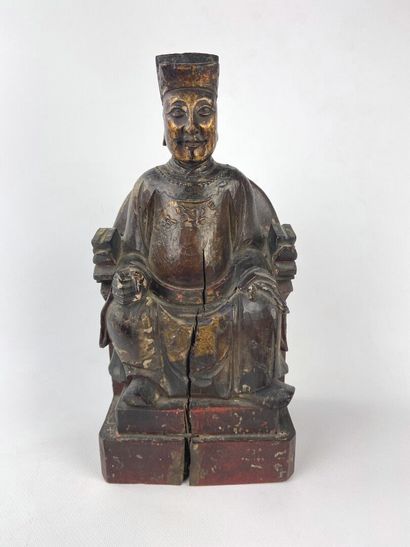 null CHINE, XVIIIème siècle (?).

Statue de dignitaire assis en bois sculpté, laqué...
