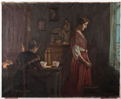 null Edouard MESSEYNE (1858-1933).

Scène d'intérieur.

Huile sur toile, signée en...