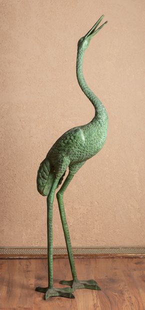 null École moderne.

Sculpture décorative figurant un héron en métal patiné vert,

Moderne.

H_165...